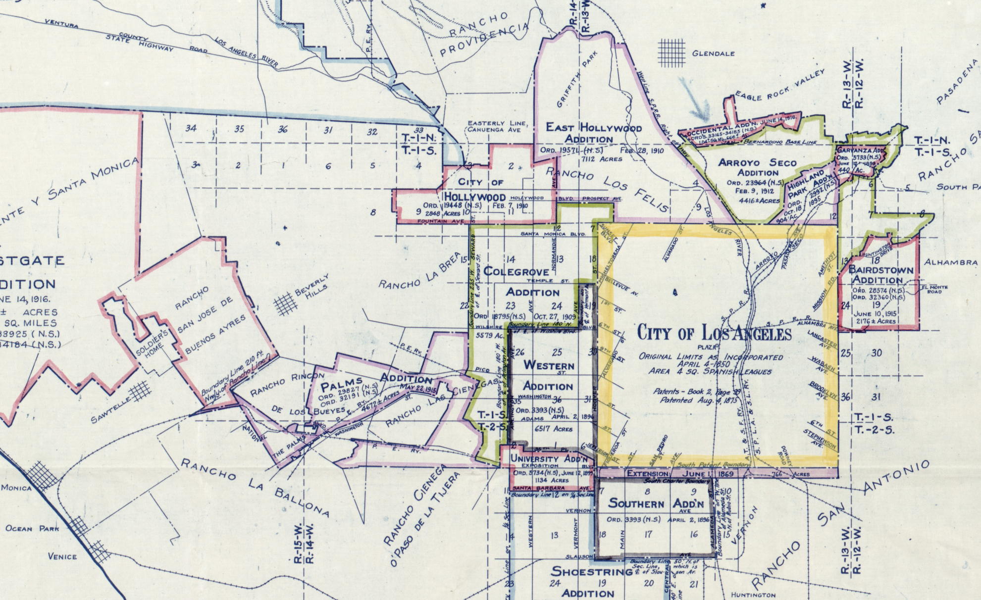 Map of annexations to Los Angeles from 1916